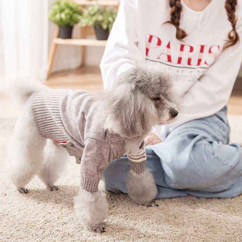 Cardigan per Cani "Paris" Grigio con Chiusura a Bottoni sul Torace - Dog Moda