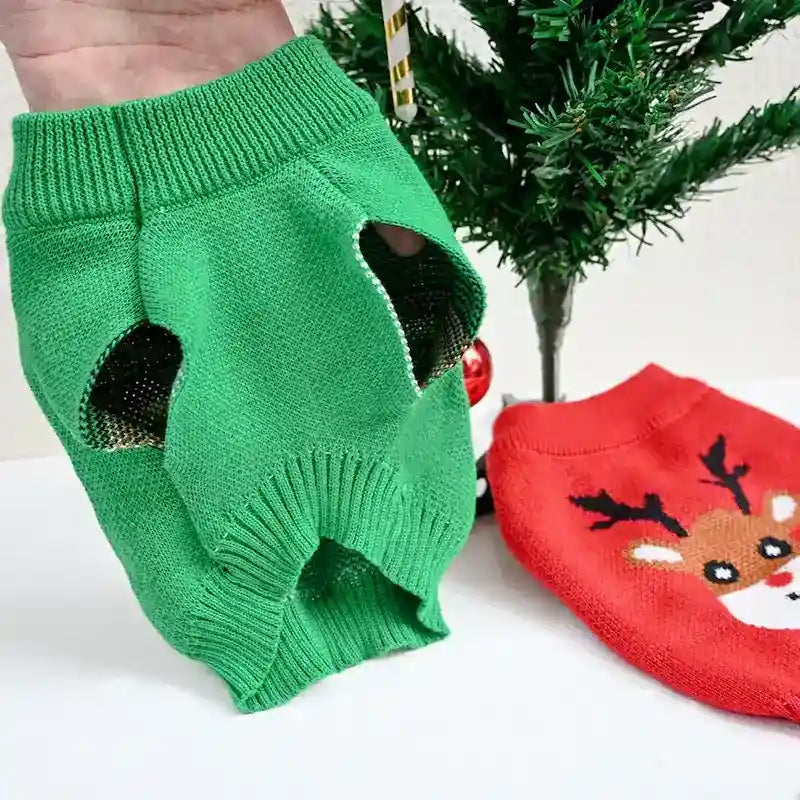 Maglione per Cani con Renna Felice - Rosso o Verde by Dog Moda