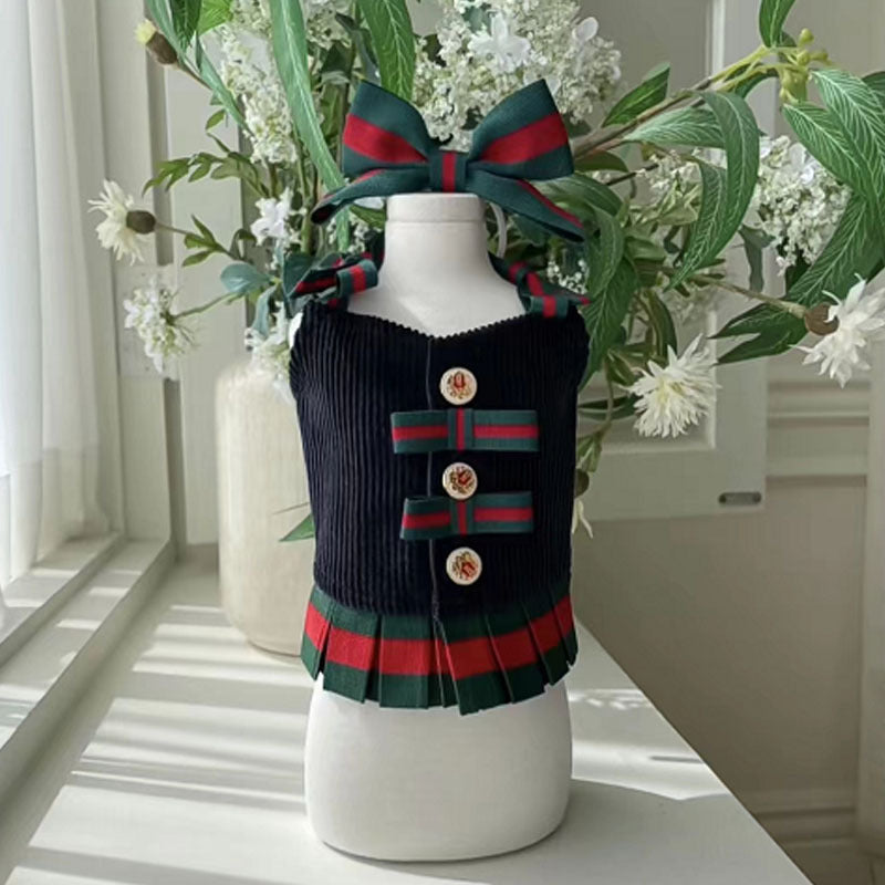 Vestito Elegante per Cani Stile Gucci con Fiocco – Navy o Beige