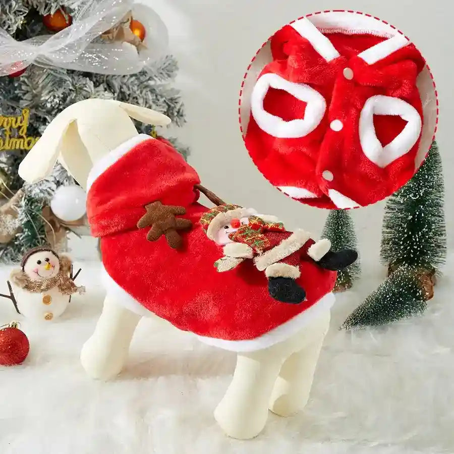 Cappotto Natale Cani Gatti - Cappuccio Stampa 3D Rosso by Dog Moda