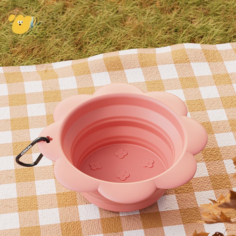 Ciotola Pieghevole per Cani in Silicone con Fantasia a Margherite - Ideale per Viaggi - Dog Moda