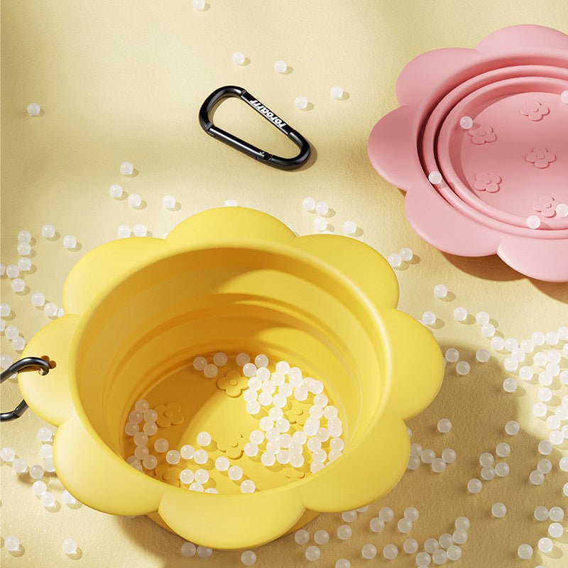 Ciotola Pieghevole per Cani in Silicone con Fantasia a Margherite - Ideale per Viaggi - Dog Moda