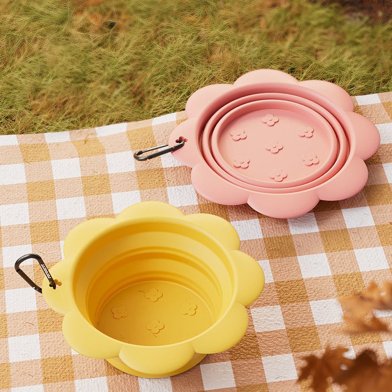Ciotola Pieghevole per Cani in Silicone con Fantasia a Margherite - Ideale per Viaggi - Dog Moda