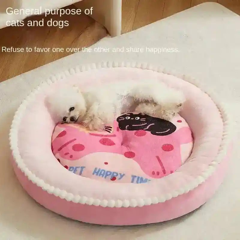 Cuccia Rotonda per Cani e Gatti con Sponda – Modelli Adorabili: Rosa Gattino e Verde Panda - Dog Moda