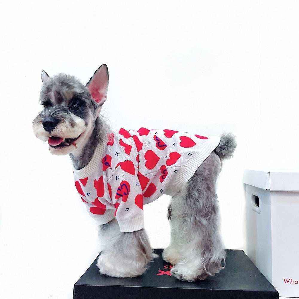 Maglione per Cani "Sable" – Bianco con Cuori Rossi, Morbido e Romantico by Dog Moda
