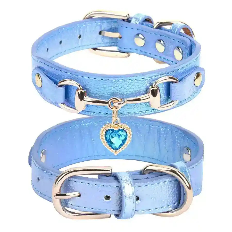Collare Queen in Pelle con Cuore e Zirconi per Cani e Gatti by Dog Moda