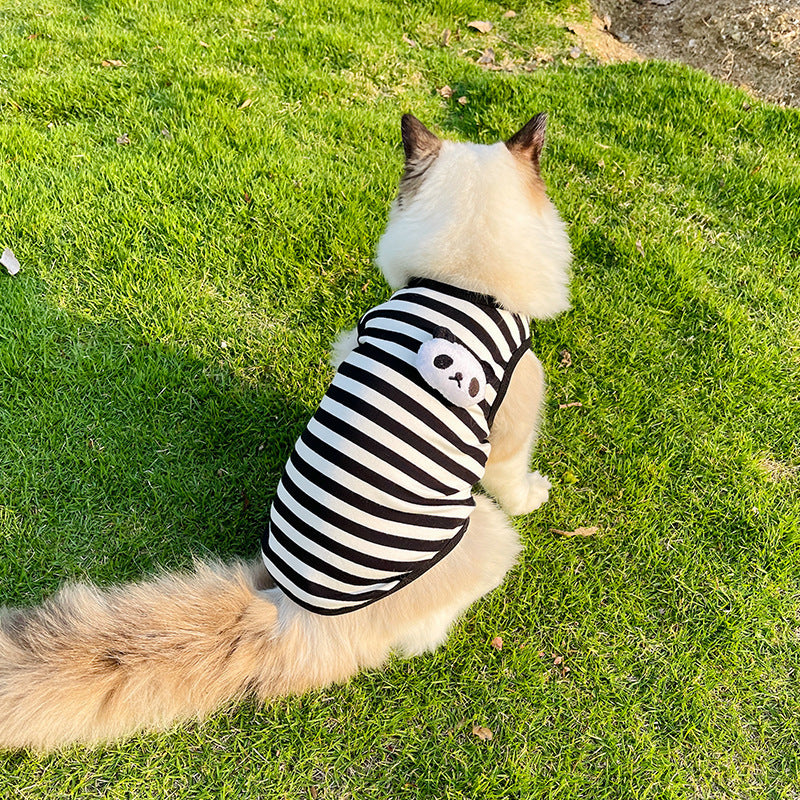 Maglia in cotone per gatti a righe con panda o rana | DogModa