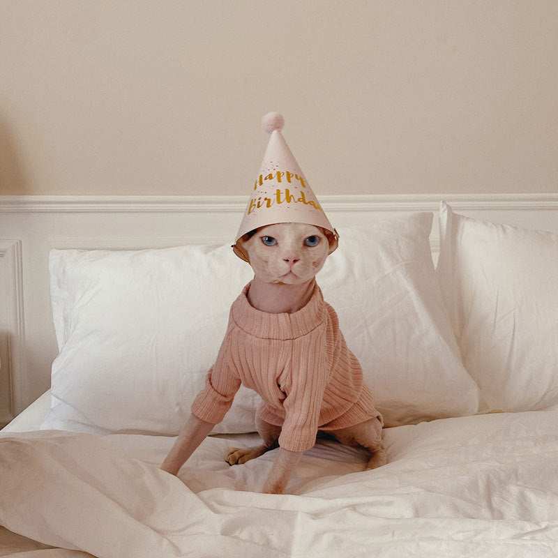 Rosa Sphynx-Katzenpullover – Einfarbiges Lotusmuster