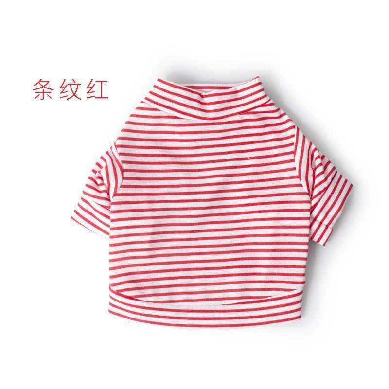 Red and white striped short-sleeve turtleneck shirt for pets on white background