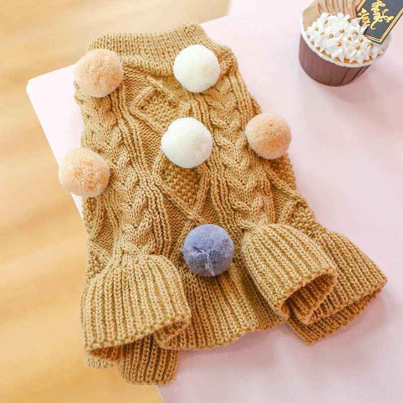 Vestito per Chihuahua con pon pon, caldo e elegante | DogModa by Dog Moda