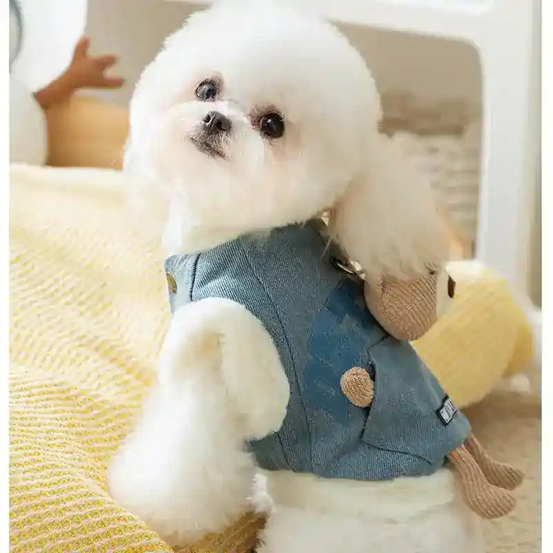 Cappotto Denim Orsetto 3D per Cani - Gilet Peluche by Dog Moda