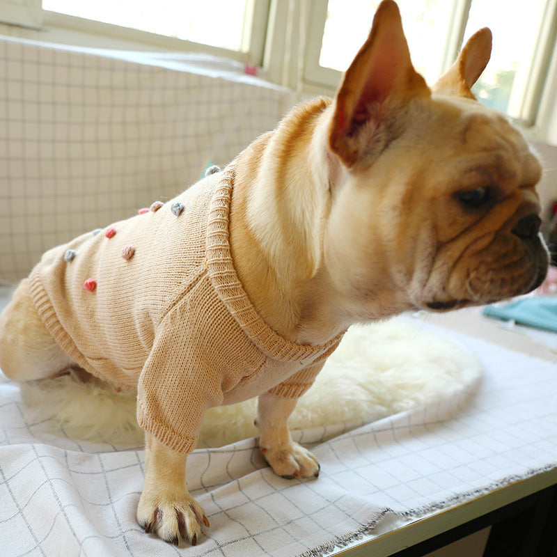 Maglioncino Ricamato con Pois 3D per Bulldog Francese - Beige - Dog Moda