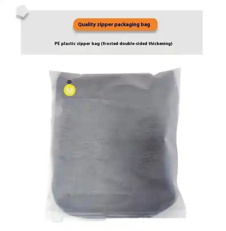 Frosted double-sided thickened PE plastic zipper bag labeled size M containing a folded dark fabric item