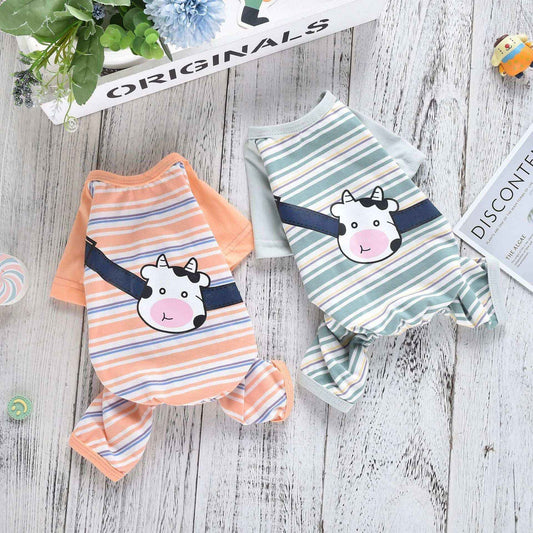 Pigiamino "Sweet Cow" a Righe per Cani - Dolcezza e Comfort Notturno - Dog Moda