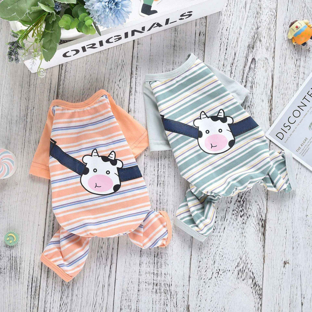 Pigiamino "Sweet Cow" a Righe per Cani - Dolcezza e Comfort Notturno - Dog Moda