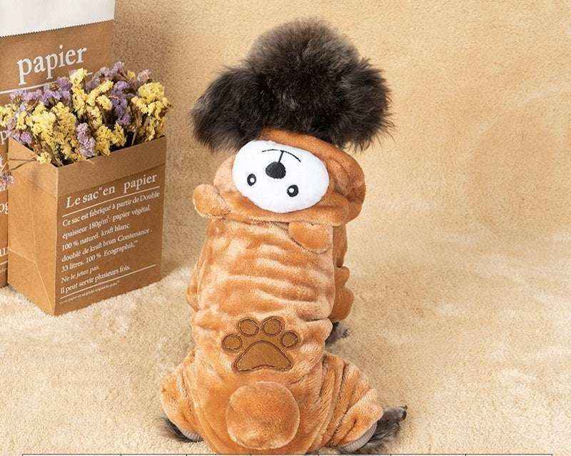 Costume invernale per cani a forma di orso, mucca, dinosauro, leone