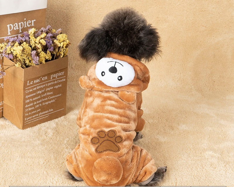 Costume invernale per cani a forma di orso, mucca, dinosauro, leone