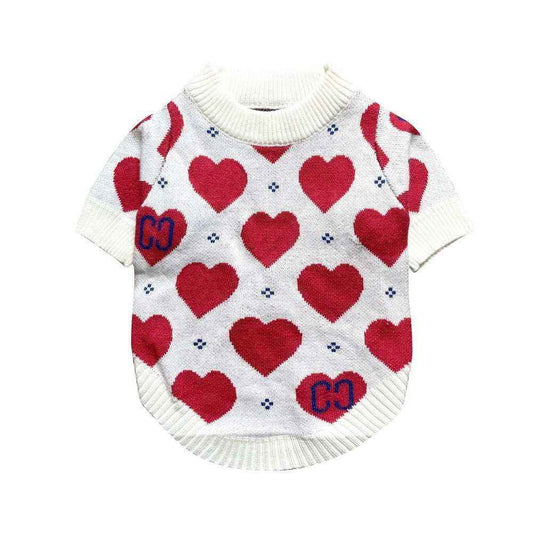 Maglione per Cani "Sable" – Bianco con Cuori Rossi, Morbido e Romantico by Dog Moda