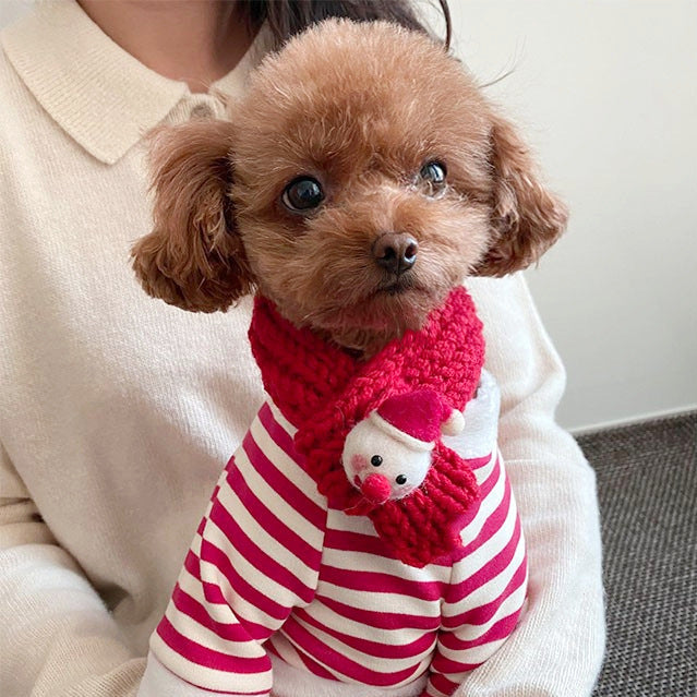 Christmas Dog Hoodie with Scarf | Red and White Stripes with 3D Pocket