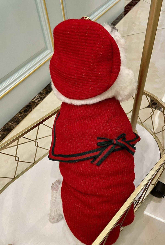Vestito per Cani Stile Chanel Rosso con Cappellino Elegante by Dog Moda