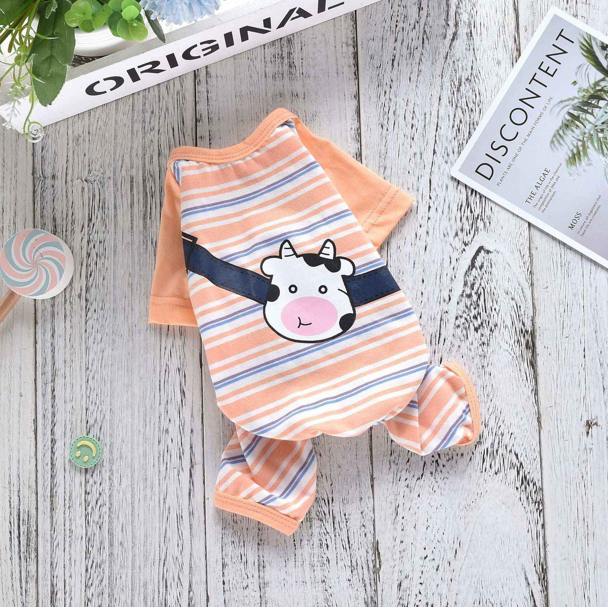 Pigiamino "Sweet Cow" a Righe per Cani - Dolcezza e Comfort Notturno - Dog Moda