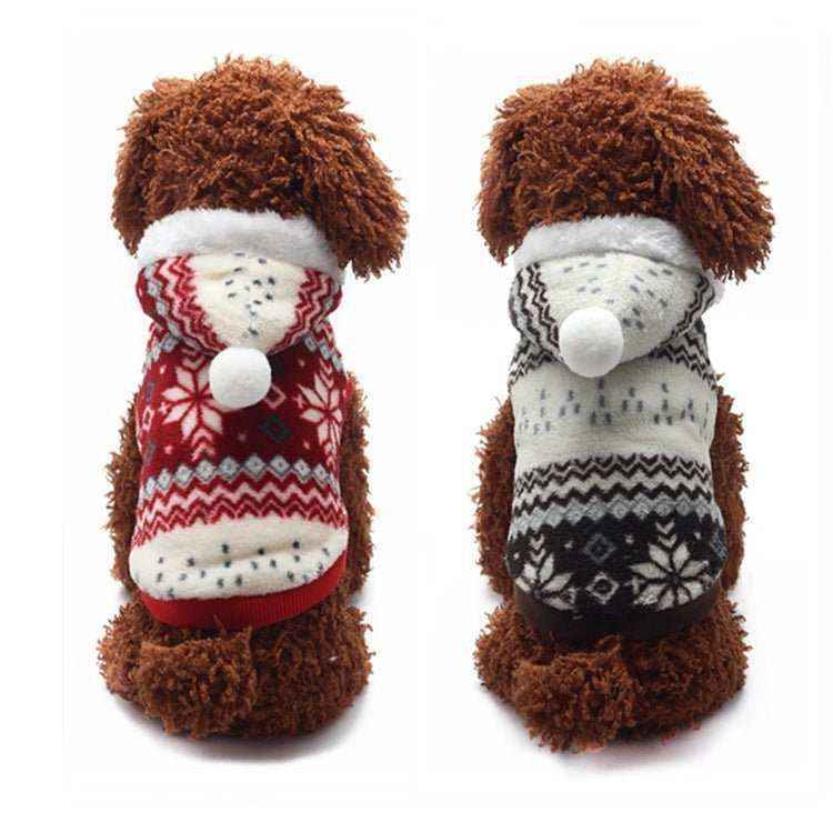 Felpa di Natale per Cani con Fiocchi di Neve e Cappuccio con Ponpon - Dog Moda