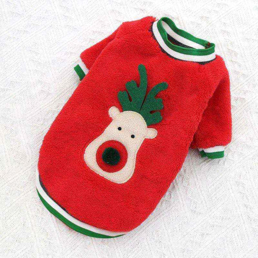 Felpa in Pile Natalizia con Faccina di Renna per Cani – Festività e Comfort con il Nasino a Pompom - Dog Moda