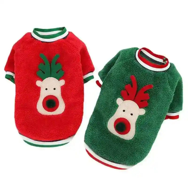 Felpa in Pile Natalizia con Faccina di Renna per Cani – Festività e Comfort con il Nasino a Pompom - Dog Moda