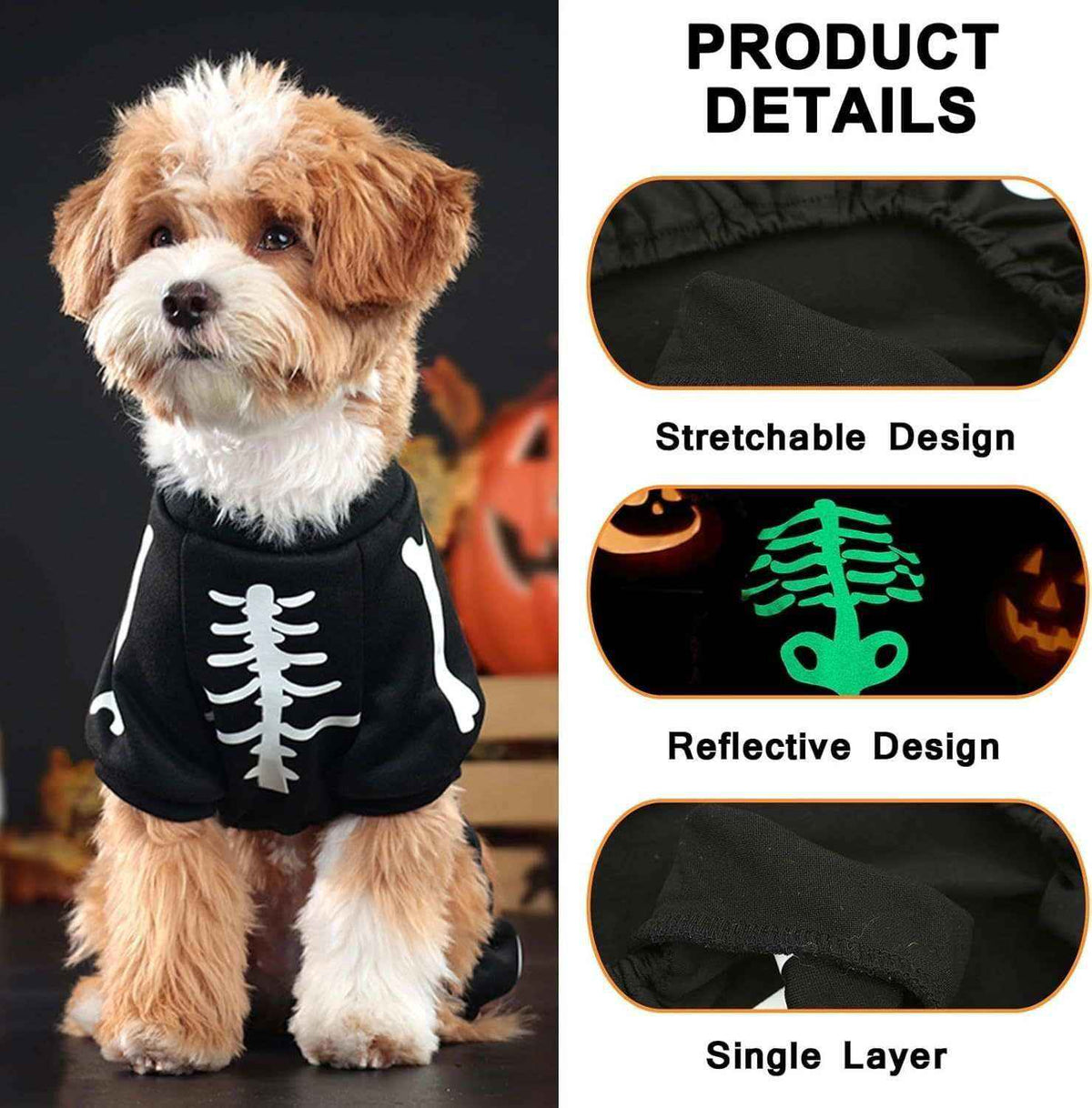 Felpa per Cani "Scheletro Luminoso" - Il Costume di Halloween Fosforescente - Dog Moda