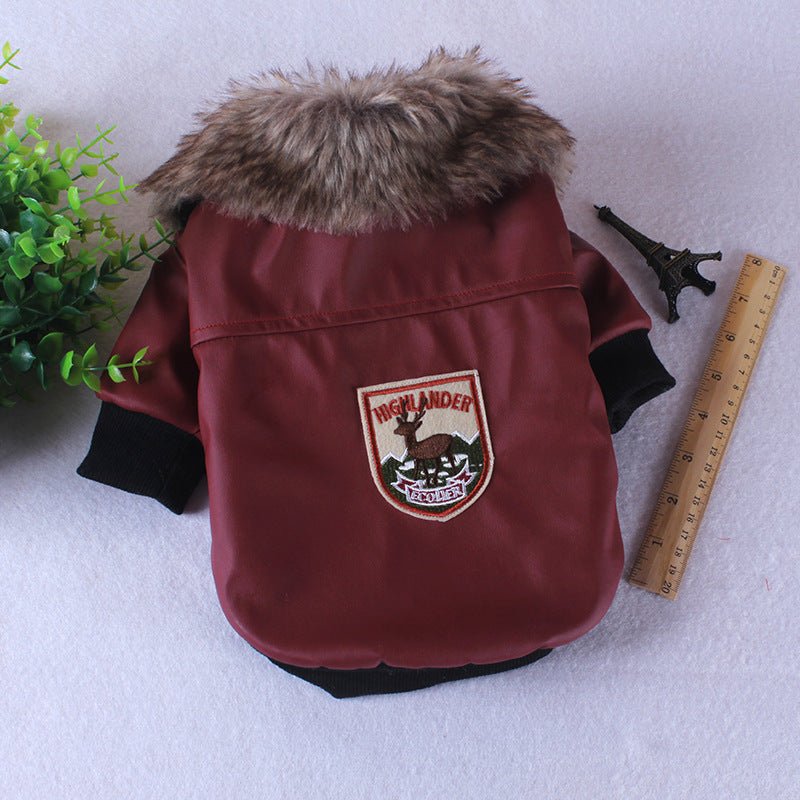 Giacca Elegante per Cani - Pelle Nera o Marrone con Colletto in Pelliccia - Dog Moda