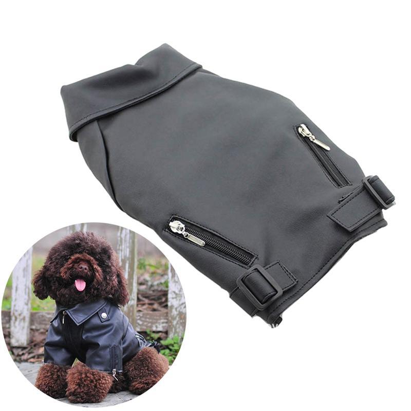 Giacca in Pelle per Cani Modello "Noir" con Taschine Zip - Dog Moda
