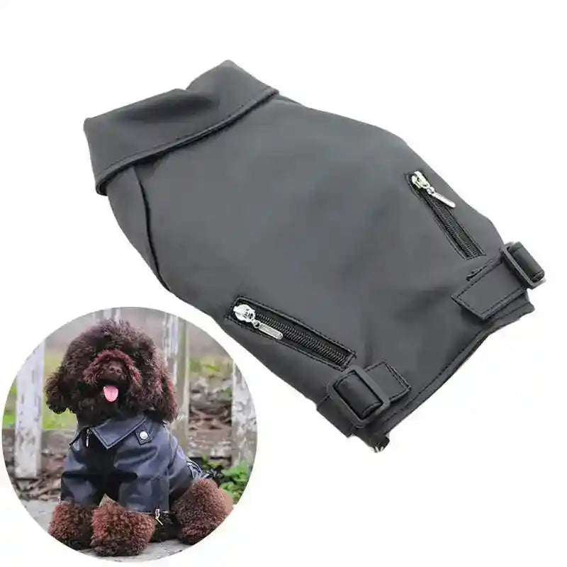 Giacca in Pelle per Cani Modello "Noir" con Taschine Zip - Dog Moda
