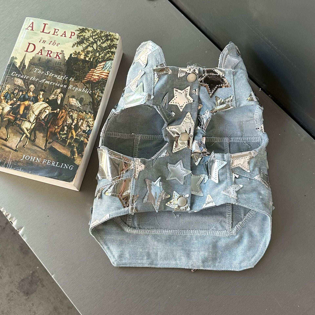 Gilet in Jeans per Cani - Modello Star con Stelline Luccicanti - Dog Moda