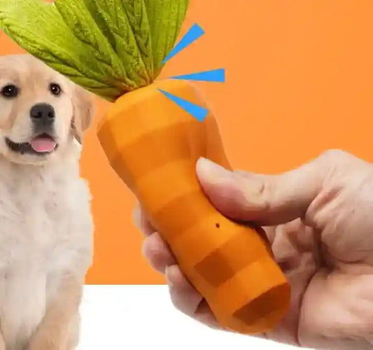 Gioco masticabile per cani carota con fischietto e ciuffo in tessuto - Dog Moda