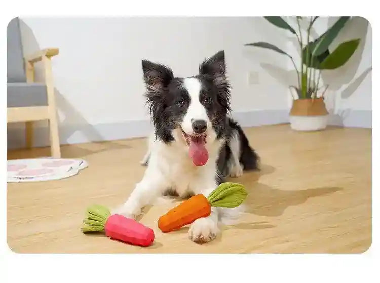 Gioco masticabile per cani carota con fischietto e ciuffo in tessuto - Dog Moda