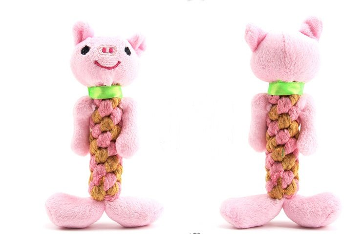 Gioco per Cani in Corda e Peluche con Sonaglio – Maiale, Orso, Panda e Altri - Dog Moda
