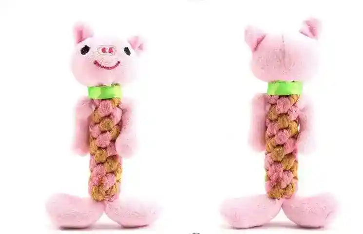 Gioco per Cani in Corda e Peluche con Sonaglio – Maiale, Orso, Panda e Altri - Dog Moda