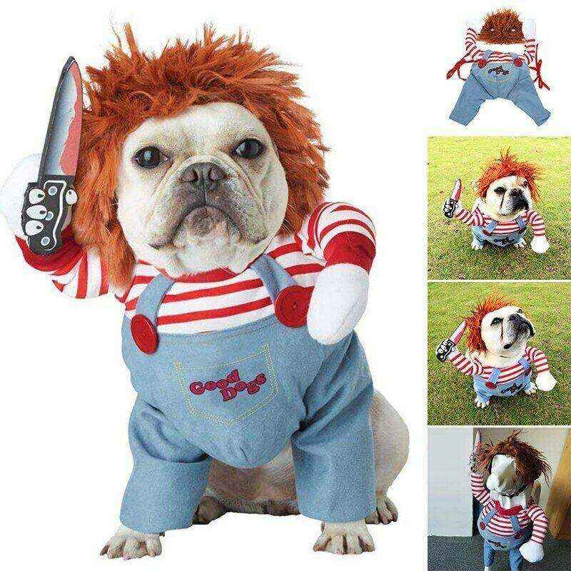 Halloween Paws Scary Dog Costumes with Killer Doll or Cowboy