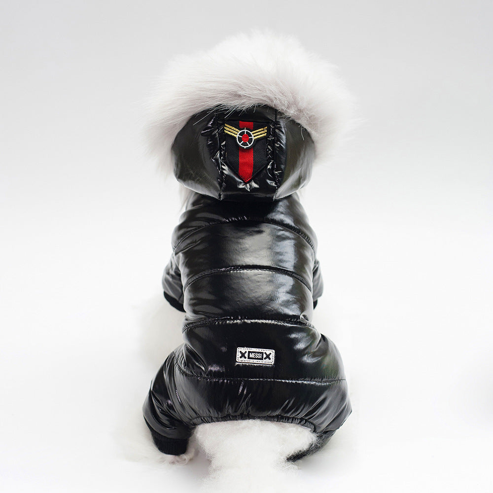 Waterproof Dog Down Jacket with Eco-Fur Hood