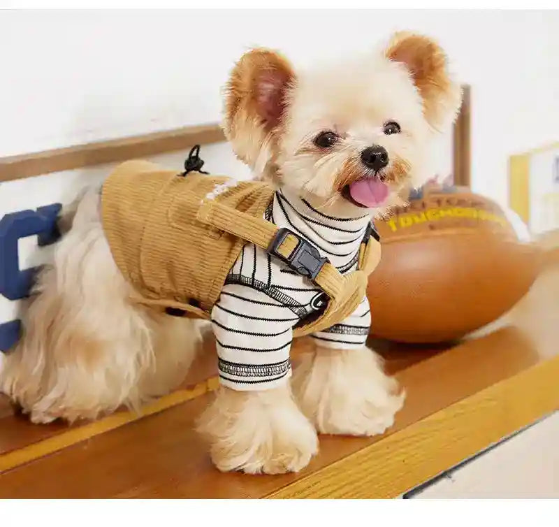 Salopette Moosipet Velluto Cani - Bretelle Taschina Beige by Dog Moda