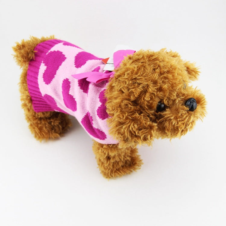 Rosa hjärtetröja för hundar - Varm med rosett