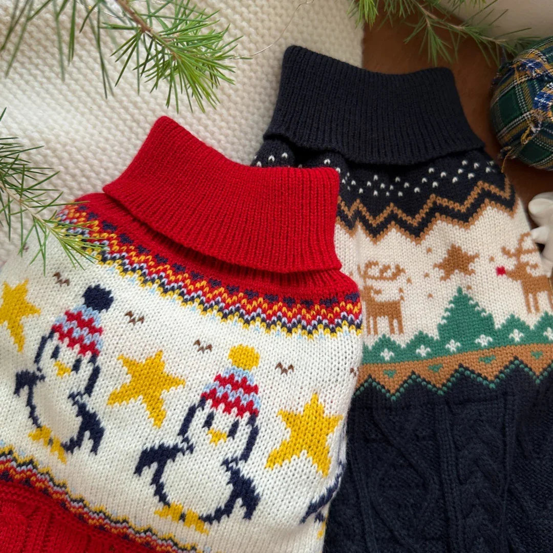 Reindeer and Penguins Knitted Sweater for Dogs and Cats