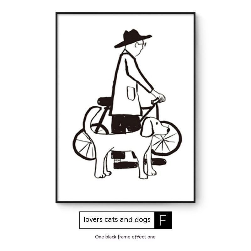 Quadro Astratto Persone con Cane - Stampa Decorativa Moderna