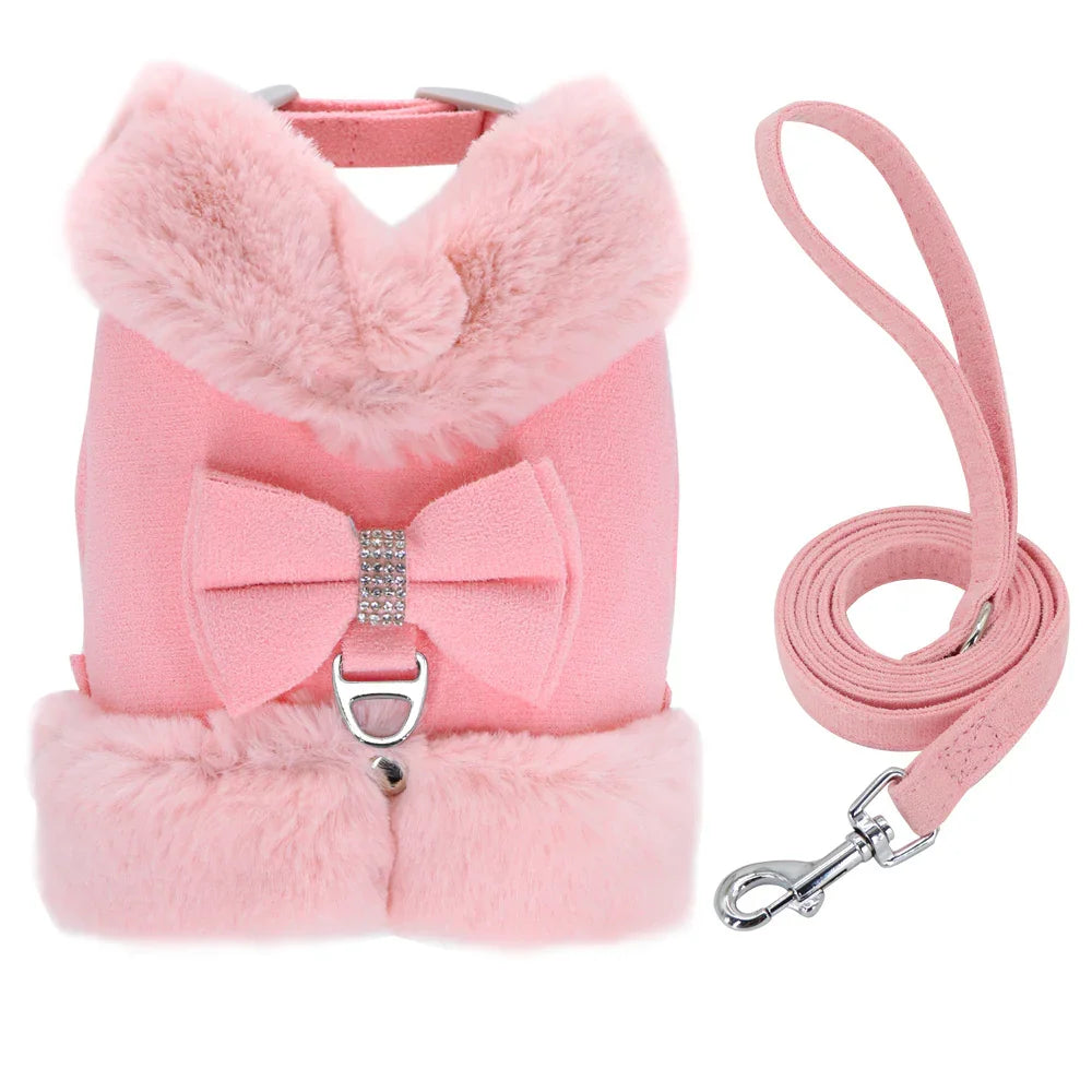 Dog Harness with Bow and Adjustable Leash