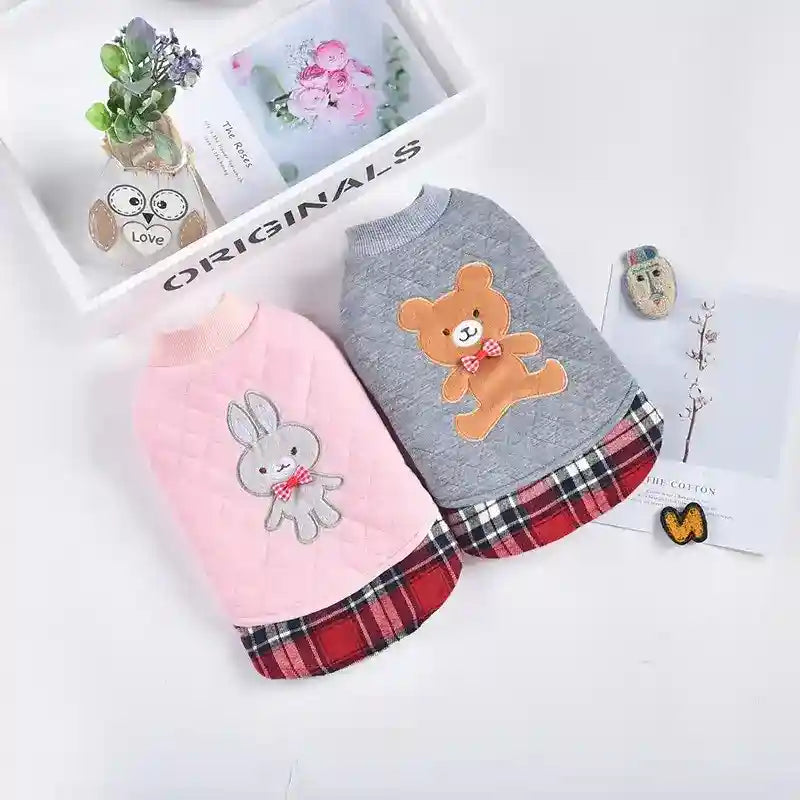 Cappotto in Pile per Cani "Lonely" Rosa e Grigio con Coniglietto e Orsetto by Dog Moda