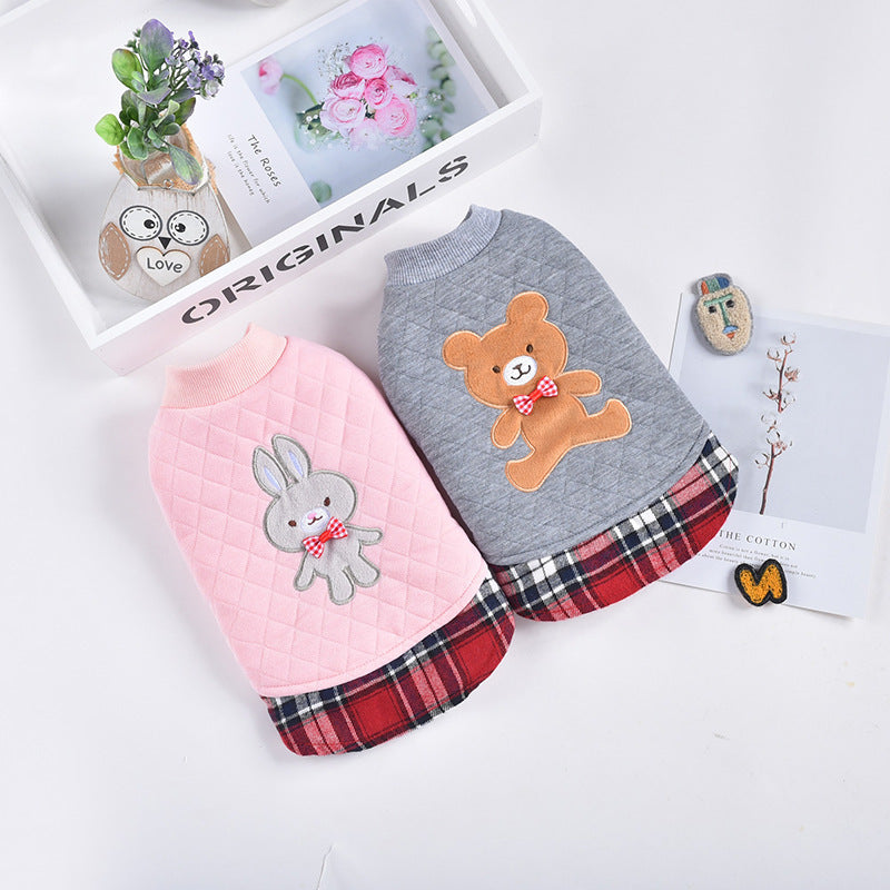 „Lonely“ Hundefleecemantel mit Hase und Bär in Rosa und Grau