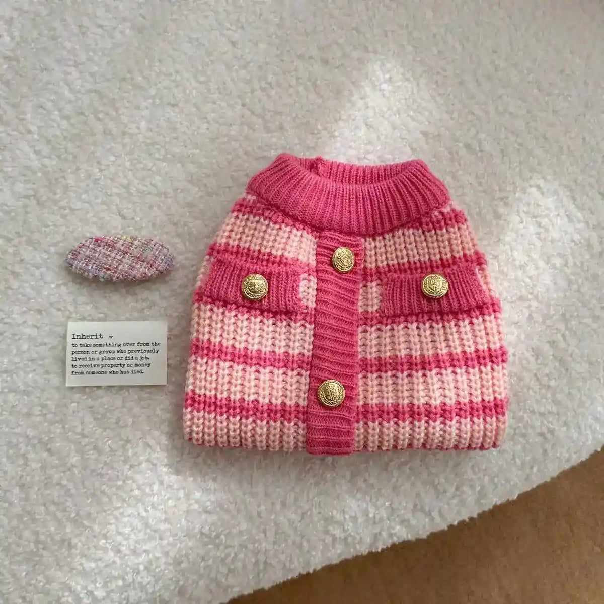 Maglioncino Cani a Righe Rosa con Bottoni Dorati by Dog Moda