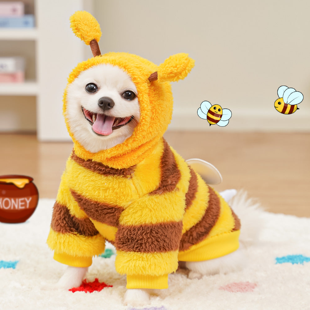 Cappotto Pile Cani Bee - Giallo Marrone con Cappuccio