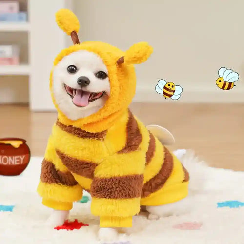 Cappotto Pile Cani Bee - Giallo Marrone con Cappuccio by Dog Moda