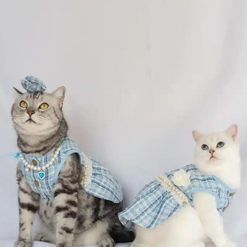Vestito Gatti Fiocchetto Rosa - Abito Elegante Pettorina by Dog Moda